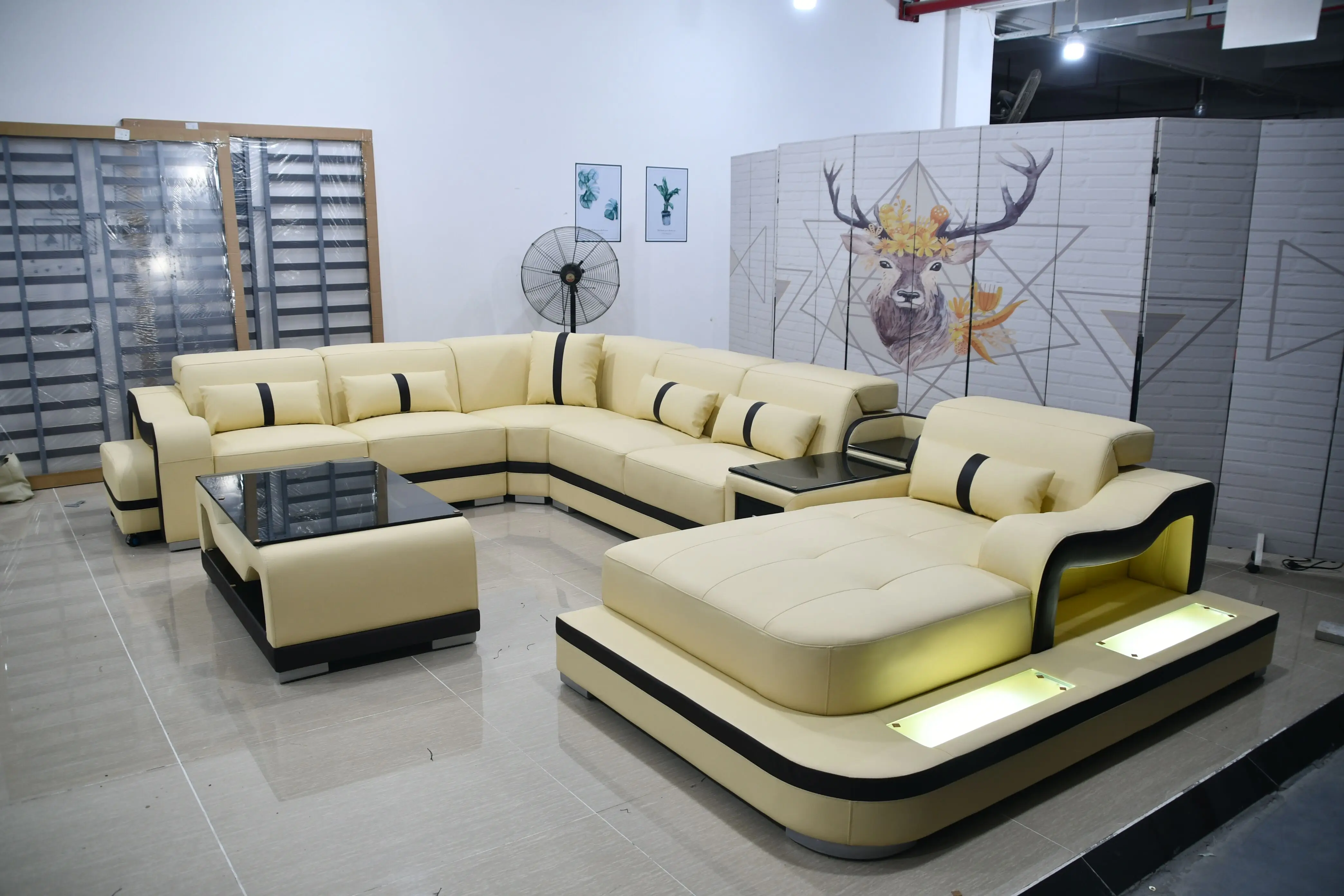 White Pure Custom Color Genuine Leather Sofa Set Living Room Furniture