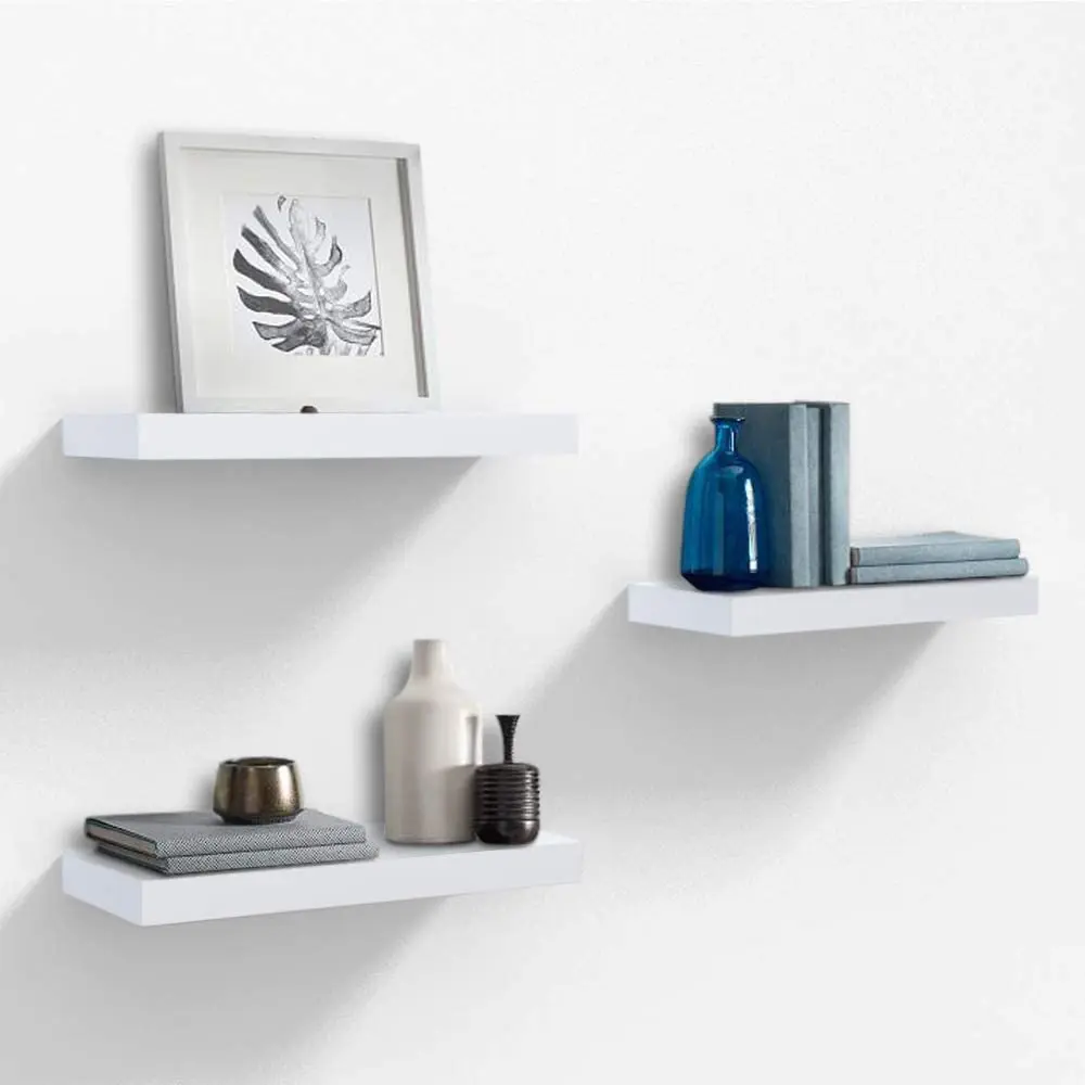 Set of 3 Floating Display Shelves Ledge Bookshelf Wall Mount Storage Home White 