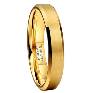 Coolstyle Jewelry 4mm Wholesale Beveled Matte Finish Fashion Engagement Wedding Band Gold Tungsten Carbide Ring for Men Women