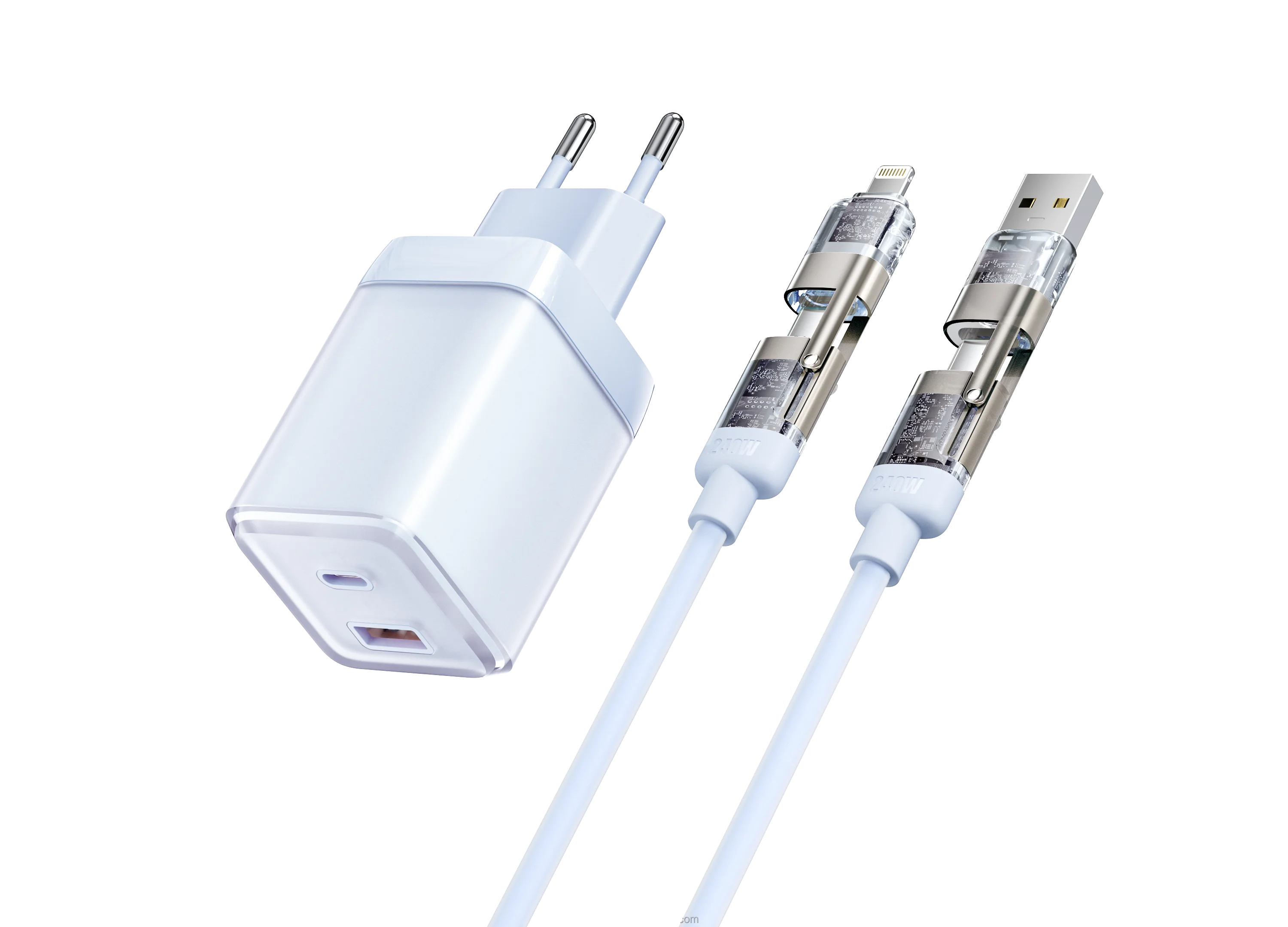 70W GaN Charger + 4-in-1 Cable Combo European Plug Zinc Alloy USB Type-C PD Fast Charging Set Mobile Phone Laptop Smart Watch