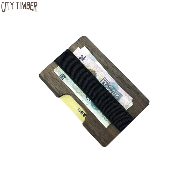 Promotion wood slim wallet money clip with credit card holder