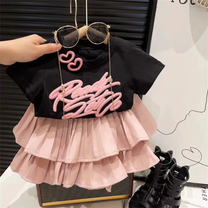 thumbnail image 2 of Summer Girls Clothes Set Skirt Solid Color Top With Skirt Cute Two 2 of 12