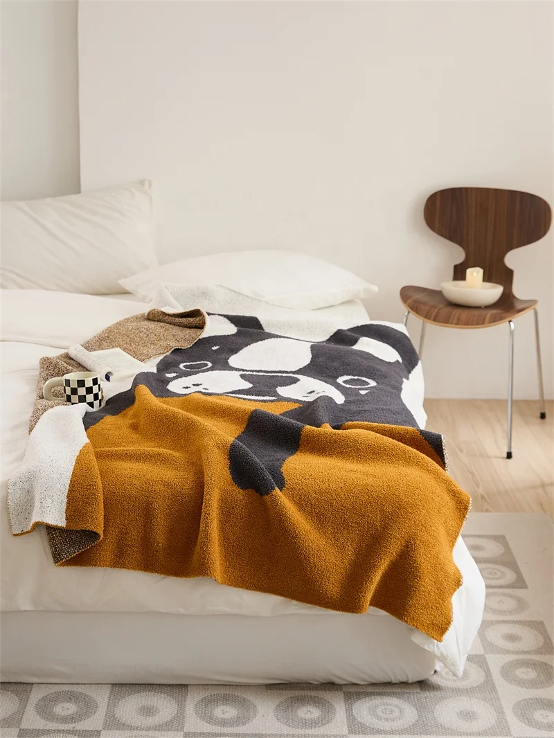 Adult Knitted Blanket With Dog Patterns That Are Fun And Cute 100% Polyester djf details