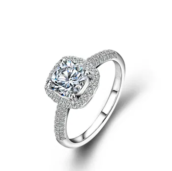 Starsgem AU750 18k white gold jewelry 1ct 6*6mm center cushion cut moissanite lab grown diamond ring with halos