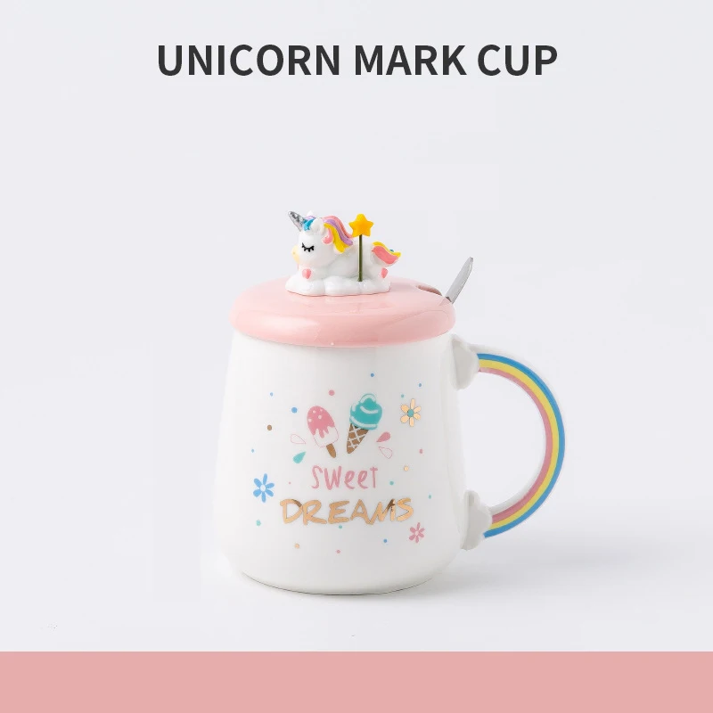 Cute Unicorn Coffee Mug with Lid and Spoon