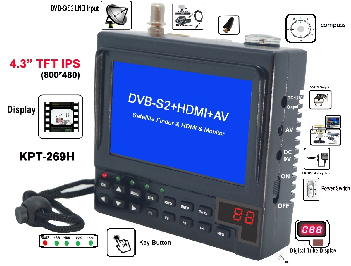Kpt269h Dvbs/s2 4.3 Inch Multifunctional Hd Satellite Finder