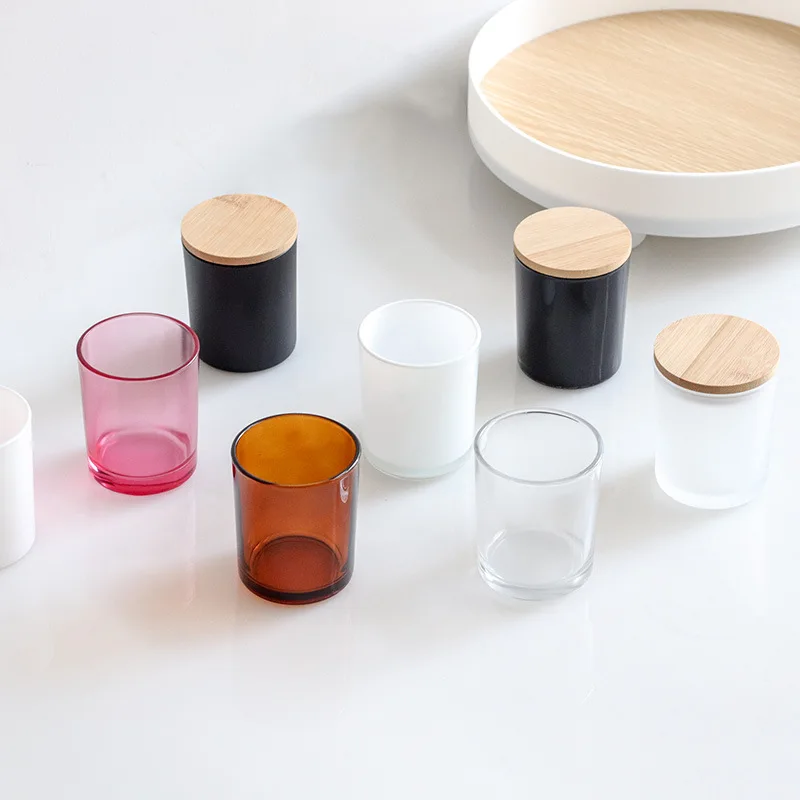 4Oz 8Oz 10Oz 12Oz 16Oz 230Ml 320Ml 500M Custom Logo Color Clear Colored Glass Candle  Jar With Wooden Lid