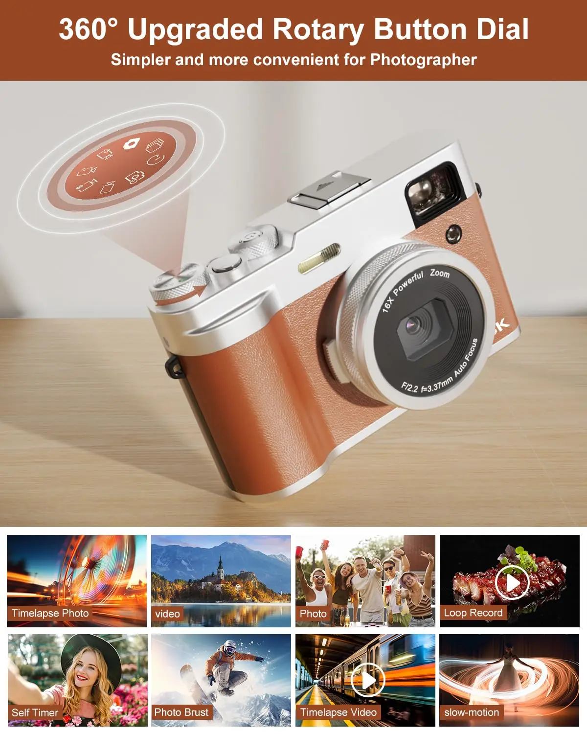 Sonida 2024 Photo Camera Wifi - 5K Retro Cameras Compact