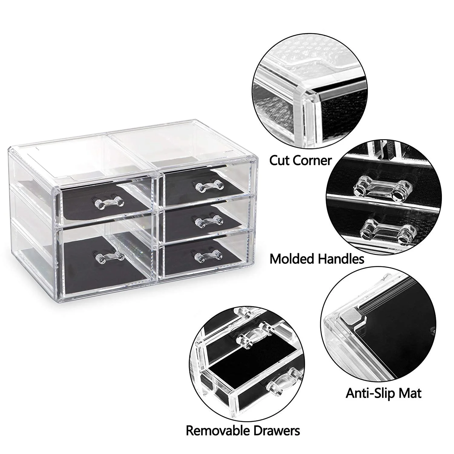 Large Makeup Organizer Acrylic with 5 Drawers Cosmetic Organizer Stackable Jewelry Storage Box Desktop Display Vanity Case Clear