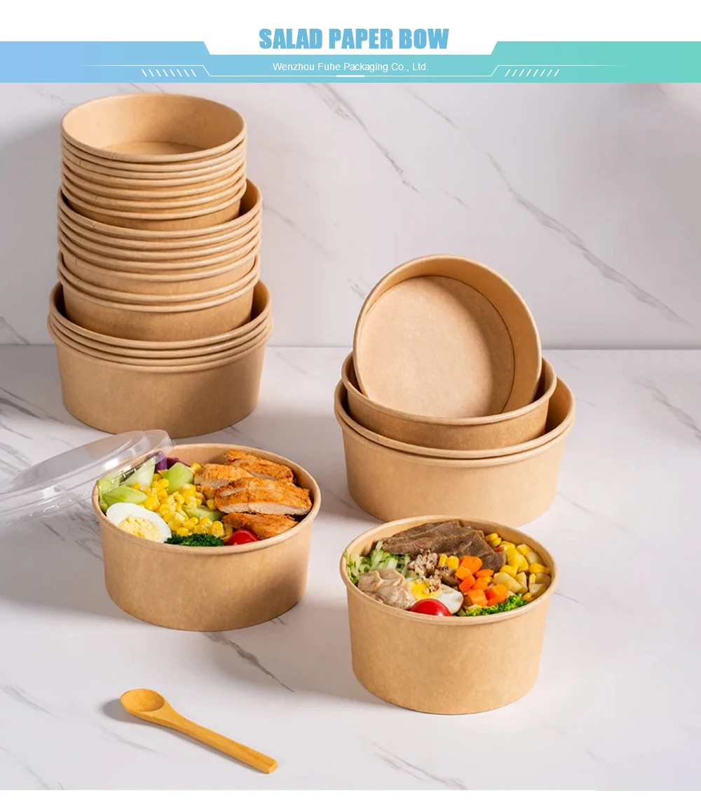 750ml Eco-friendly Disposable Kraft Paper Salad Fruit Soup Bowl Paper ...