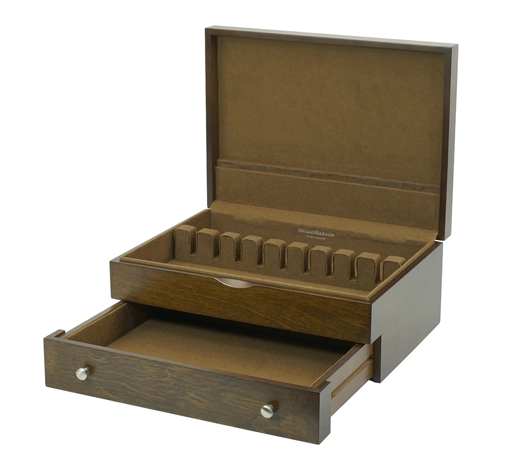 Wooden Flatware Chest with Tarnish Preventative Linings Cutlery Organizer for Knives Spoons Forks