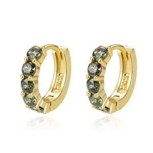 Wholesale 925 Sterling Silver Aaa Zircon Huggie Earrings Small Gold Plated Diamond Main Stone Trendy Style for Weddings Gifts