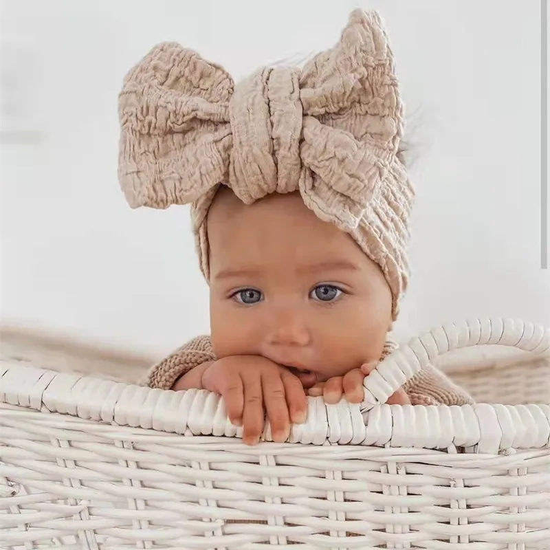 Cute Wrinkled Oversize Bowknot Baby Turban Headband Double Layered Top Knot  Toddler Hairband Newborn Baby Girl Hair Accessories