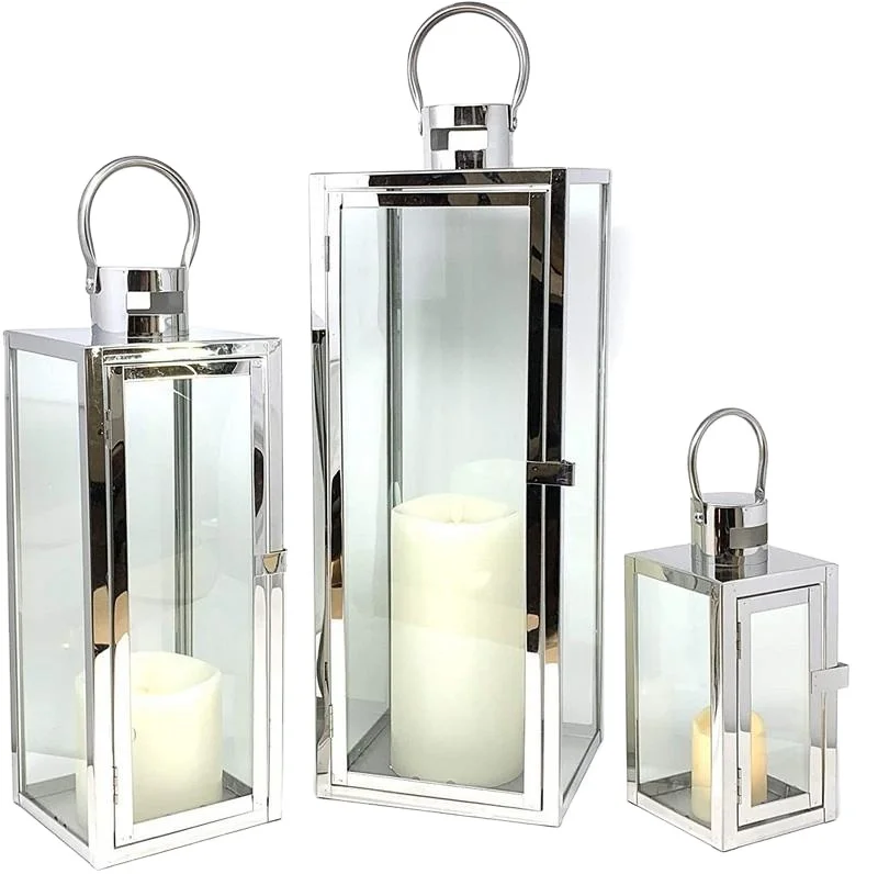 Set Di 3 Portacandele In Vetro A Specchio | Riflettente Color Argento | Per Candele A Cea | Decorazione Moderna - 4