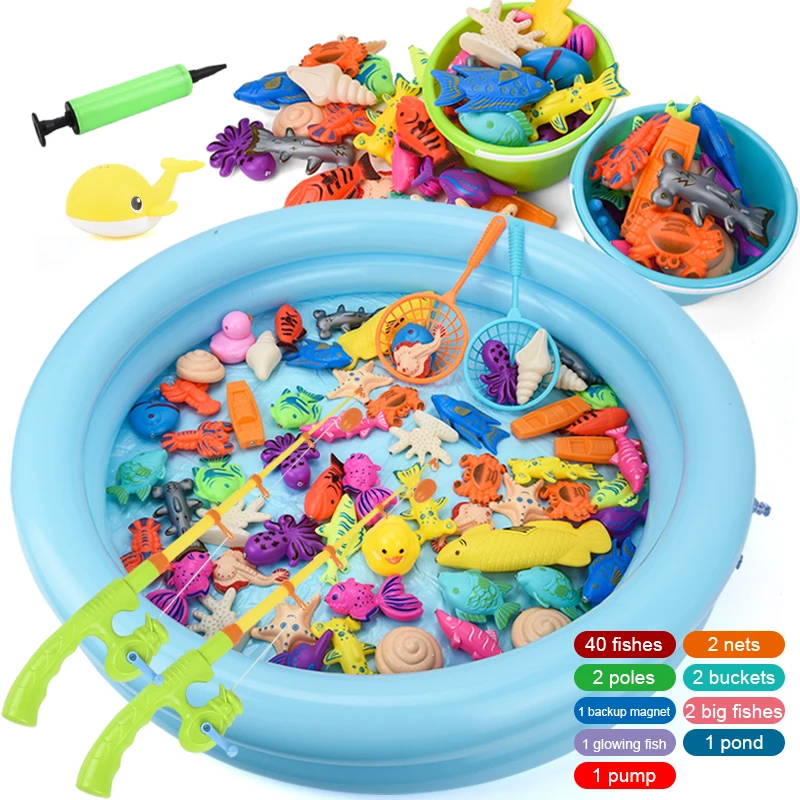 Лидер продаж летняя пляжная детская пластиковая рыболовная удочка светящаяся рыба магнитная игрушка игровой набор для