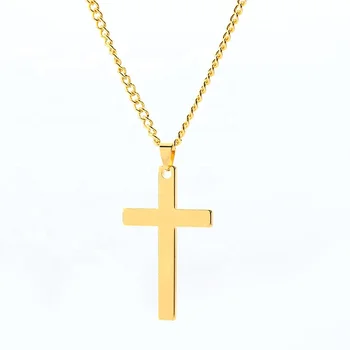 In Stock High Standard Fashion Jewelry Double Sided PVD Gold Plated 316L Stainless Steel Cross Pendant Necklace Jewelry