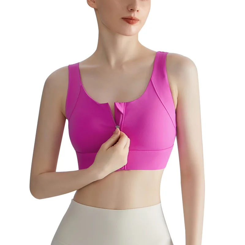 High Support Lightweight Sports Bra Front Zipper One-Cup Vest Shockproof Gathered Fitnes preview