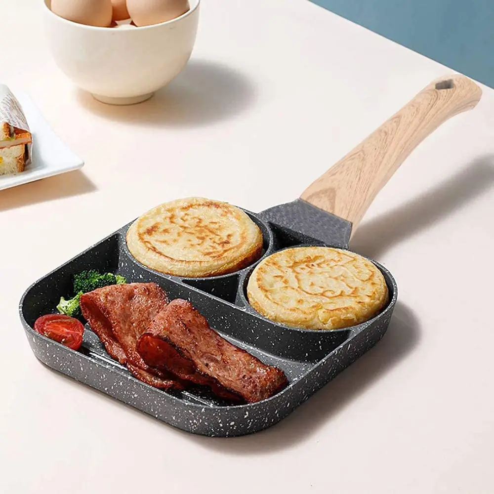 3 Section Nonstick Egg Frying Pan 2 in 1 Divided Frying Grill Pan Pancake Omelette Pan Aluminium Alloy Fried Egg Cooker