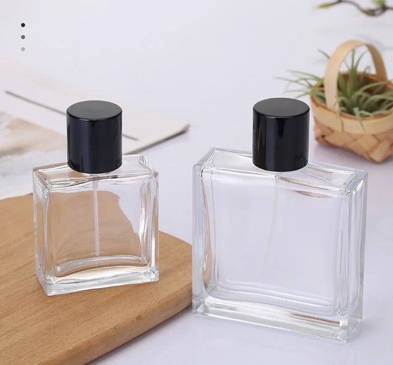 100ml Square Glass Perfume Bottle Atomizer 50ml Empty Perfume Container Packaging Serum Beautifully Designed Square Glass Bottle