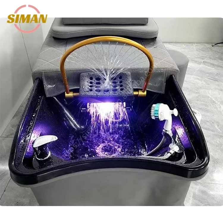 Siman Black Basin Shampoo Bed with Constant Warm Water Circulation and Steamer Factory Direct Light Therapy Spa Salon Furniture