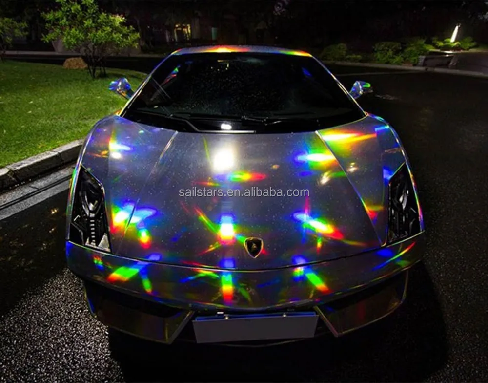 1.52*75CM Holographic Rainbow Silver Chrome Car Vinyl Wrap Bubble Free Sticker 