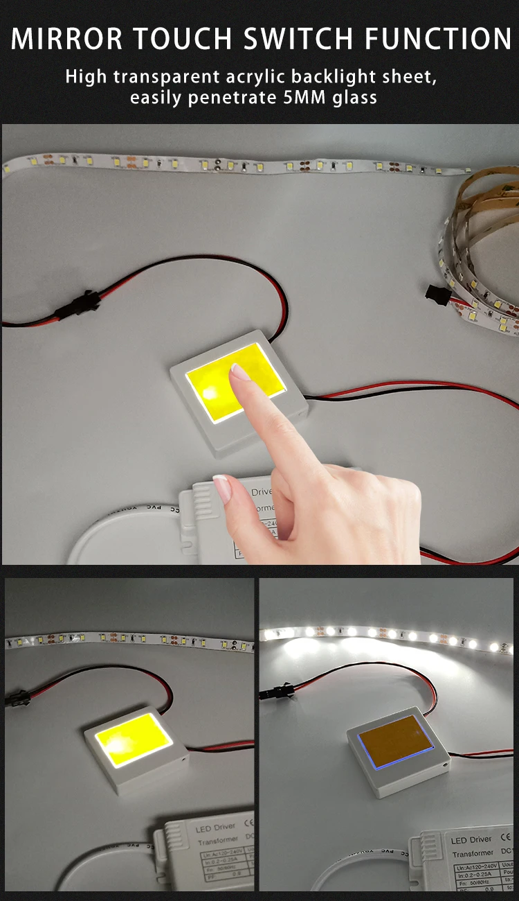 Wholesale Customization 12V 5A 60W One Color Led Smart Single Key Touch Dimmer Switch Capacitive Sensor For Bathroom Mirror manufacture