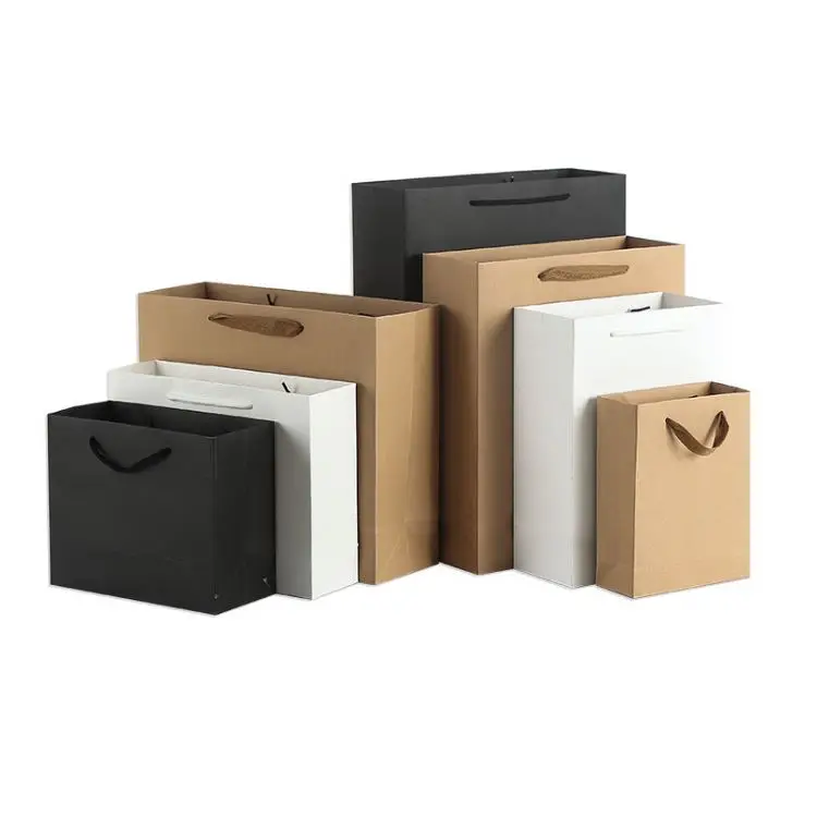 Оптовая продажа, роскошные подарочные пакеты для покупок, бумажные пакеты с индивидуальным принтом из крафт-бумаги с вашим собственным логотипом