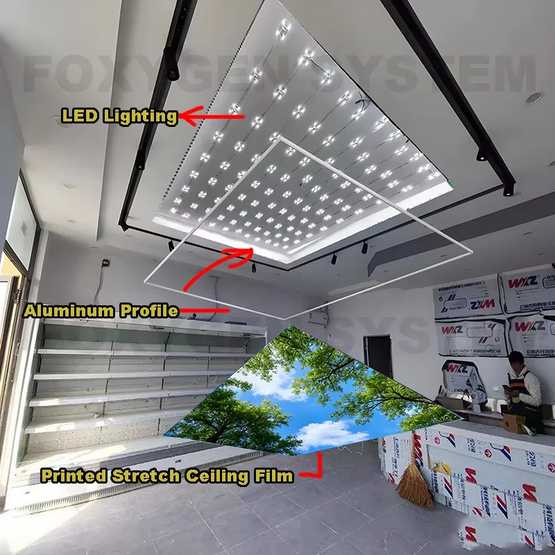 translucent maple leaves 3d design stretch pvc ceiling film -1