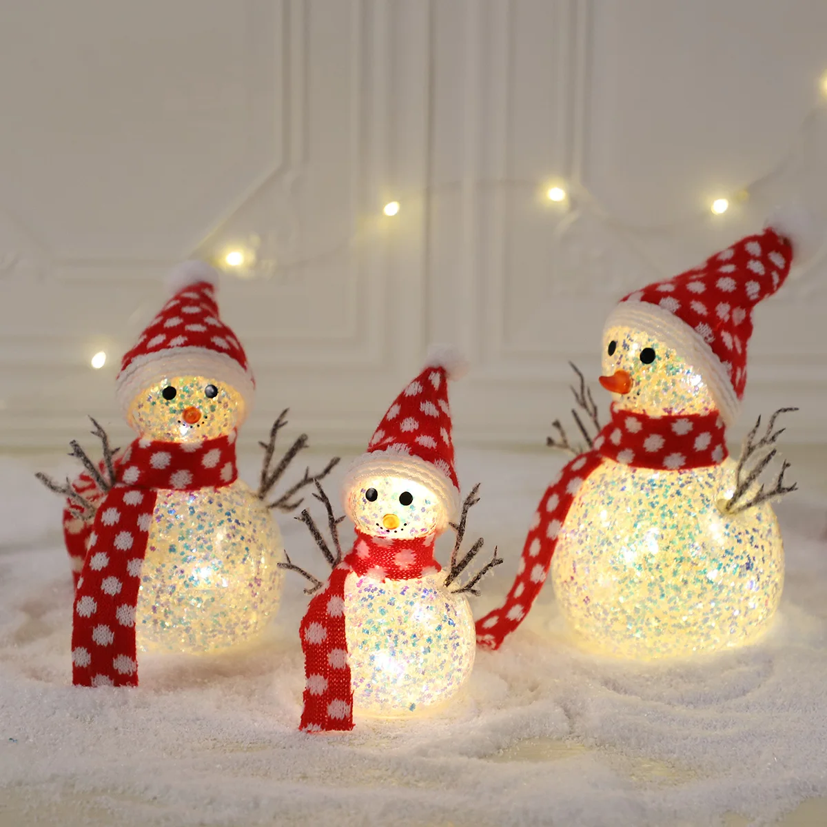 Cute Mini Christmas Snowman With Red Scarf Customized Xmas Indoor Decoration With Lights Personalized Gifts To Children