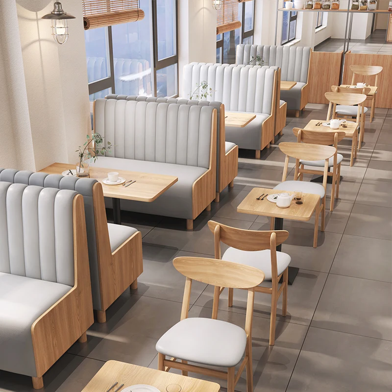 Customized Indoor Wooden Restaurant Furniture Semicircle Leather Booth Seating Sofa Bench With Table and Chairs Sets for Cafe