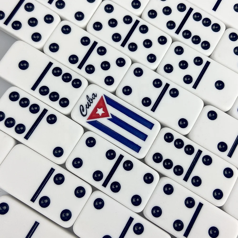 Cuban Dominoes Game Double Nine Set | 55 Acrylic Tiles In Wooden Box | Red, Blue, Green Colors
