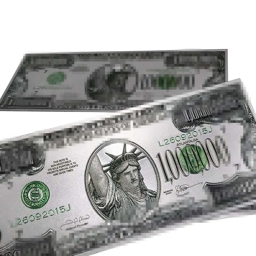 24K 황금 도금 호일 1 백만 달러 지폐 최고의 비즈니스 선물 UV 인쇄 실버 백만 달러 지폐 메달 기법