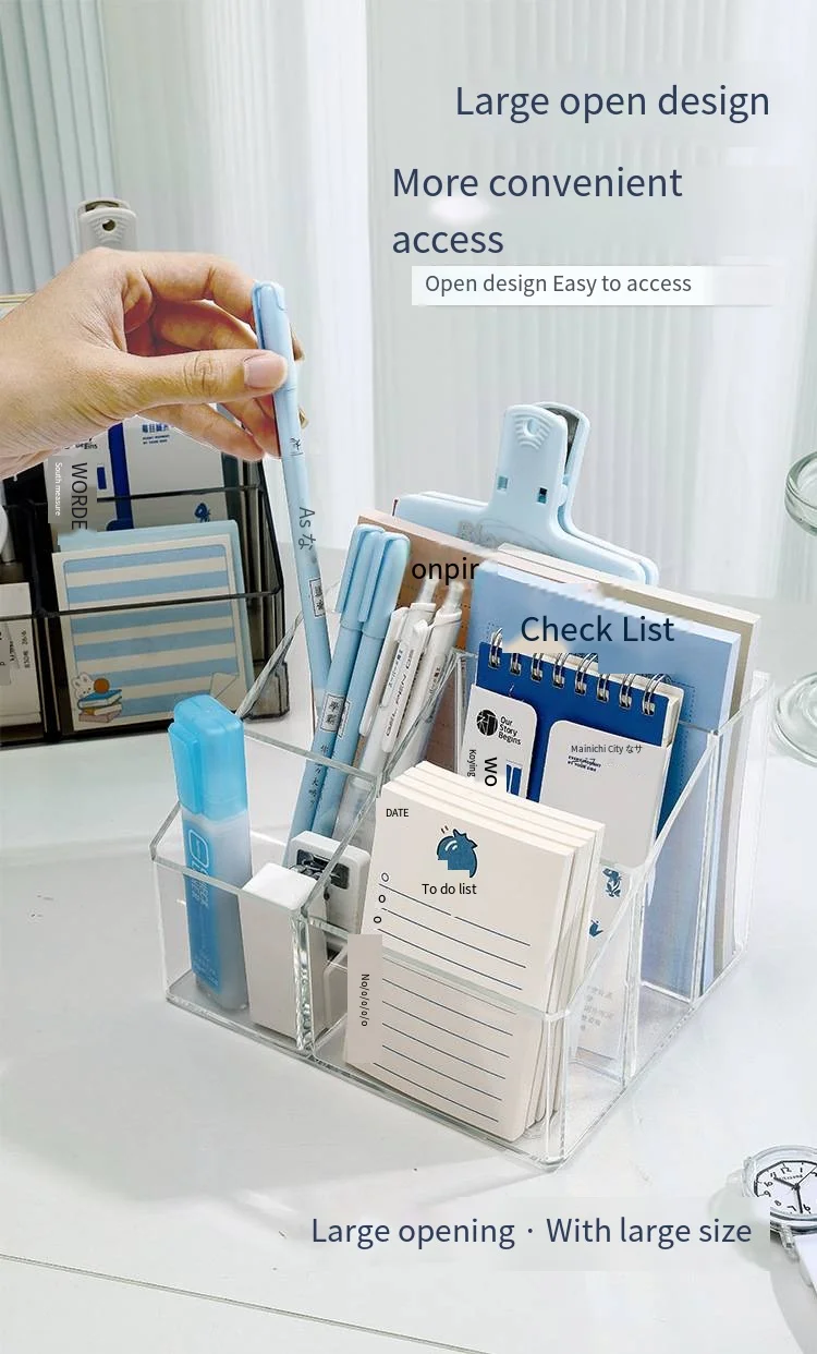 Pen holder Desktop stationery storage box Book Transparent acrylic multi-functional student pen holder office organizer box details