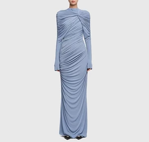 AELESEEN Pastrol Pleat Straight O-Neck Long Dresses Bespoke Occasion Classic Modern Style Exquisite Knitted Party