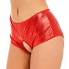 Red latex crotchless underwear short panties