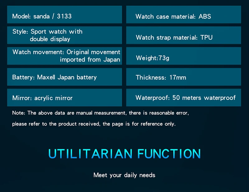 Sanda Trend Multi-functional Sports Luminous Outdoor Student Watch For Men 3133