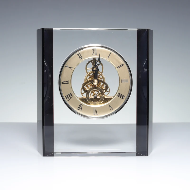 Hot Sale Custom Crystal Desk Clock Engraving Glass Crystal Clock For Gifts Souvenirs