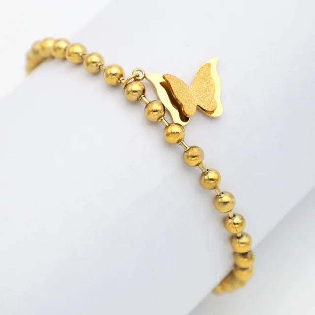 Women's Fashion Stainless Steel Beaded Bracelet Simple Butterfly Style 18K Gold Jewelry Bracelet Bangles