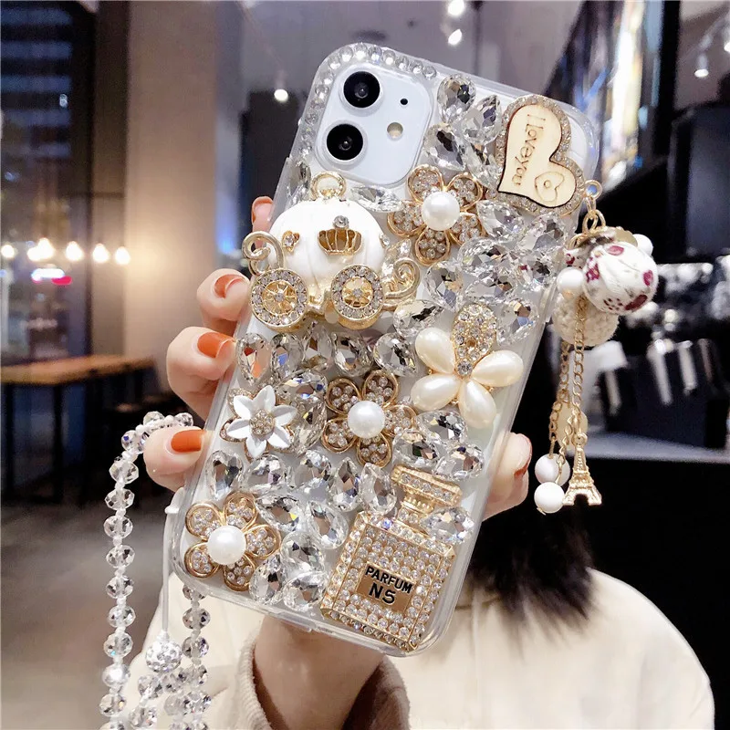Custom 3D Luxury Glitter Crystal Bling Bling Case for Samsung for Galaxy S24 S23 Ultra S21 Plus Rhinestone Diamond Phone Case PC