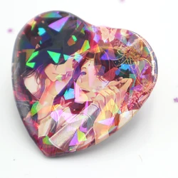 Китайский производитель, Индивидуальные Аниме пуговицы, булавка, жестяной значок, сердце, звезда, стекло, голографическая жестяная пуговица, значок