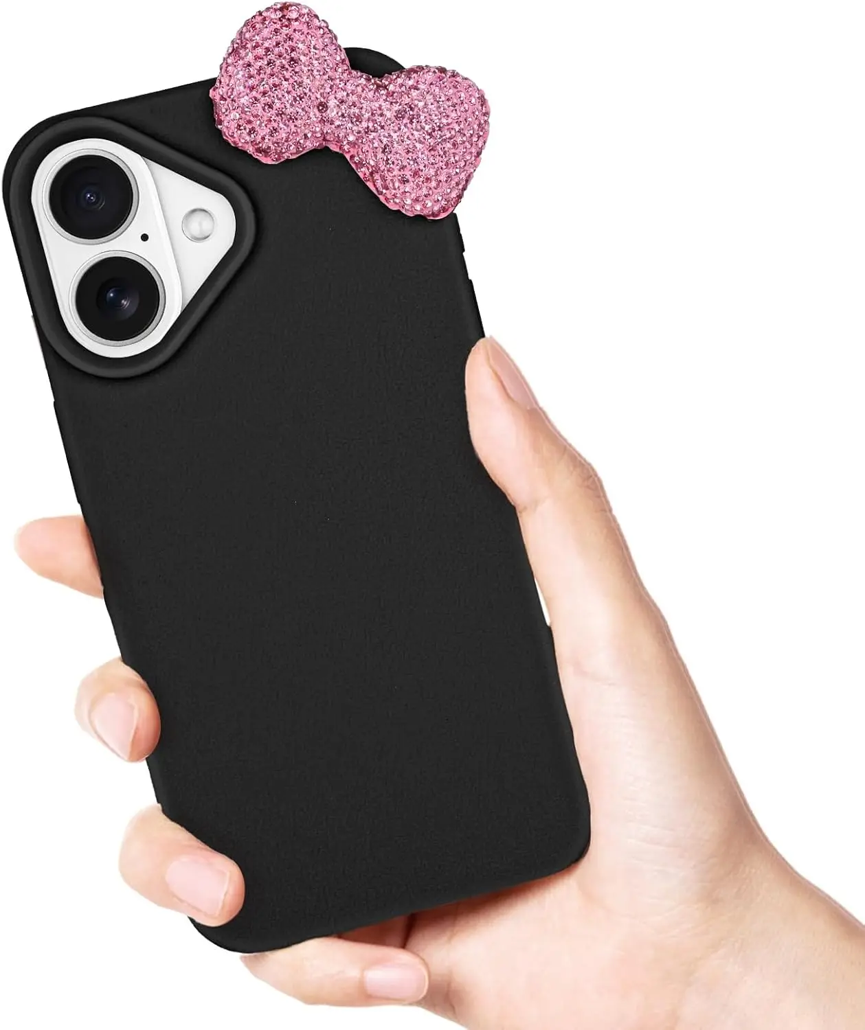 Étuis en silicone pour iPhone 16 Plus Pro Max Étui en silicone liquide paillettes strass nœud de papillon Couverture de téléphone douce motif étuis de protection