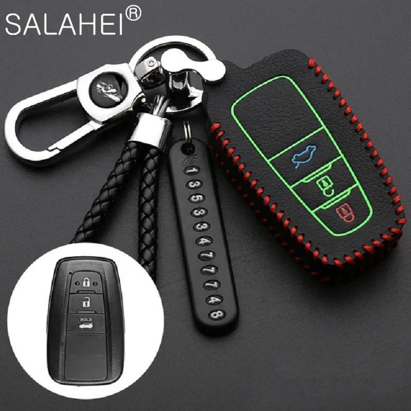 Car Black Leather Remote Key Fob Cover Case For Toyota Camry 2017 2018 CHR CH-R