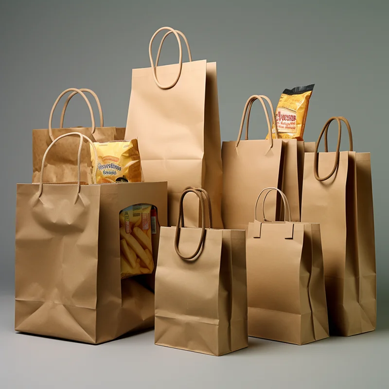 Recycle Take Away Food Packaging BrownCustom Logo Printed Cheap  Craft Paper Bag With Handles in stock