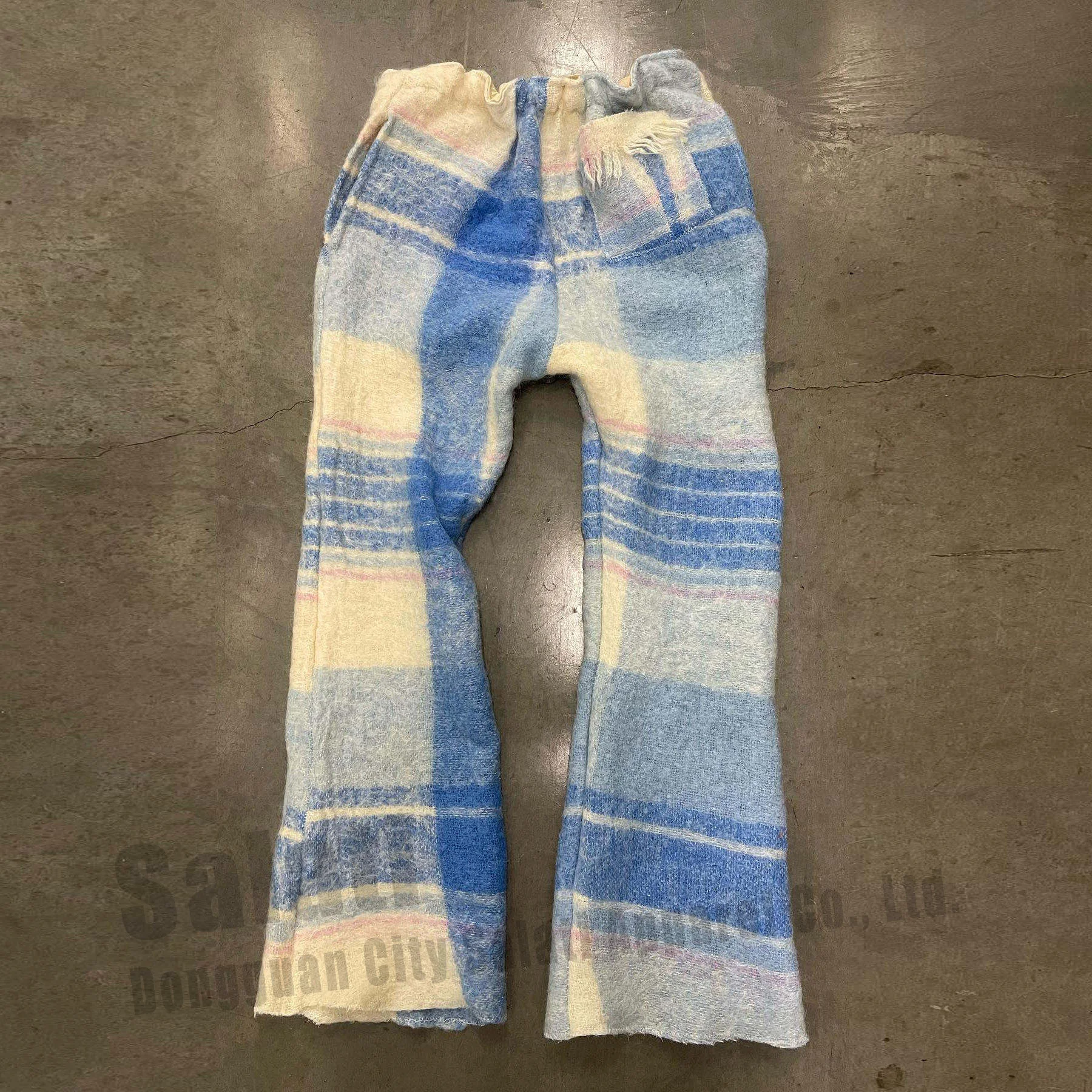 Custom High Quality Bootcut Flare Sweatpants Heavyweight Long Vintage Plaid Jogger Streetwear Mohair Flared Pants Men