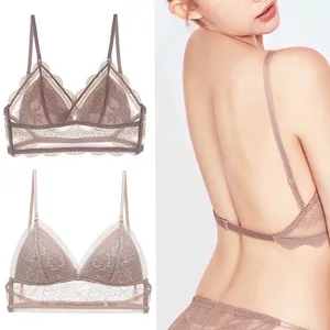 French U-back Underwear Women Without Steel Ring Thin Bra Invisible Back Summer Lace Triangle Cup Bra