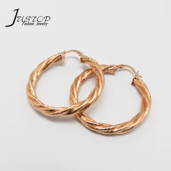 Gold Plated Filled Vintage Light Wight Twisted Tube Circle Hoop Earring