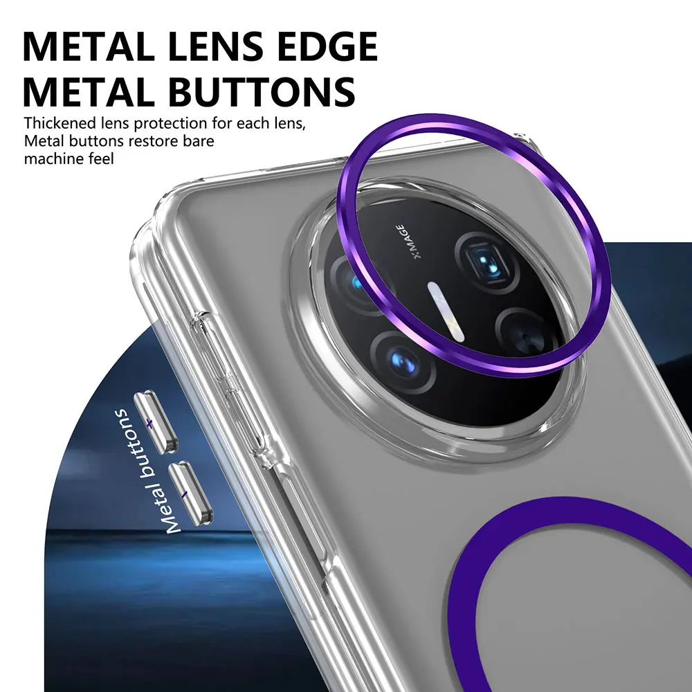 Laudtec Sjk960 Transparent Phone Case Metal Lens Magnetic Anti Yellow Shockproof Cover Simple Business For Huawei Mate X5 X3 factory