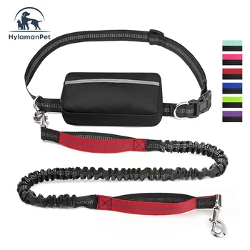 Hot Selling Hands Free Dog Leash With Bag Durable Reflective Dual Padded Handles Outdoor Running  Dog Leashes