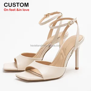 4305-1 Summer Elegant Bow Decor Sexy Women's Square Toe Outdoor Ankle Strap Heeled Sandals for Lady Fashion Trend Wedding Shoes