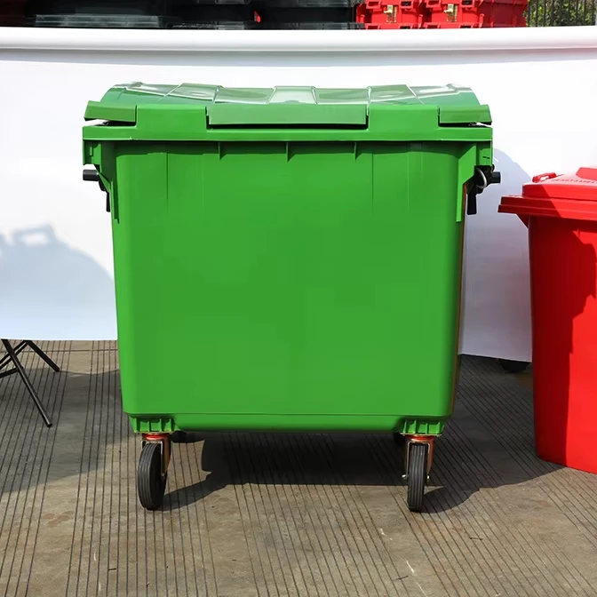 1000L 1100L Waterproof and UV Resistance Plastic Industrial Storage Bin with Wheels and Lid